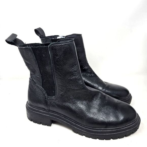 LUCKY BRAND Black Leather Ankle Boots Size 8M - Picture 1 of 12